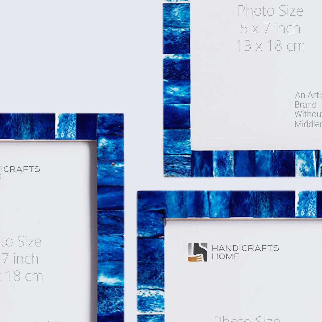 Picture Frames Classic Pattern Bone Inlay Collection in Blue, Pack of 3