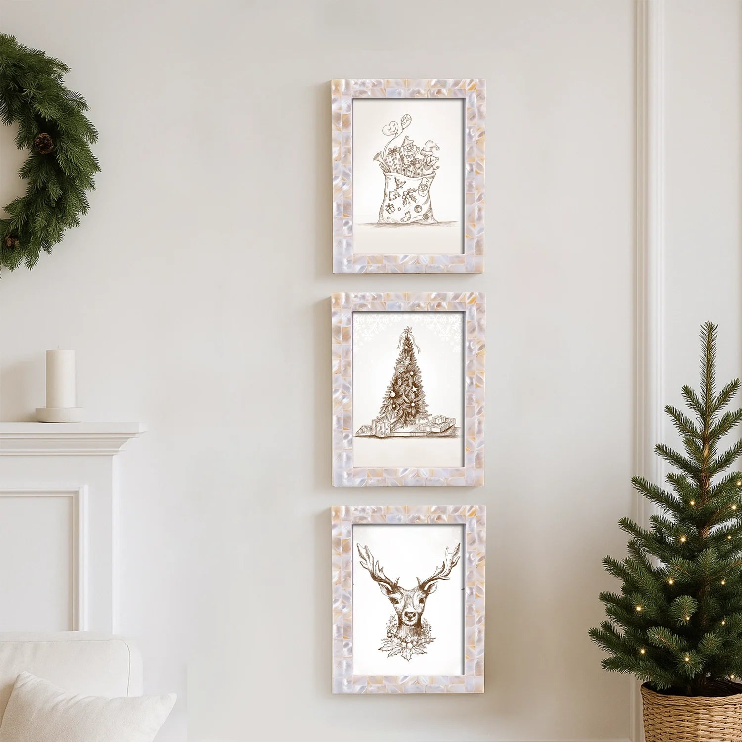 Picture Frames Mother of Pearl Collection in 5x7 - Set of 3, White