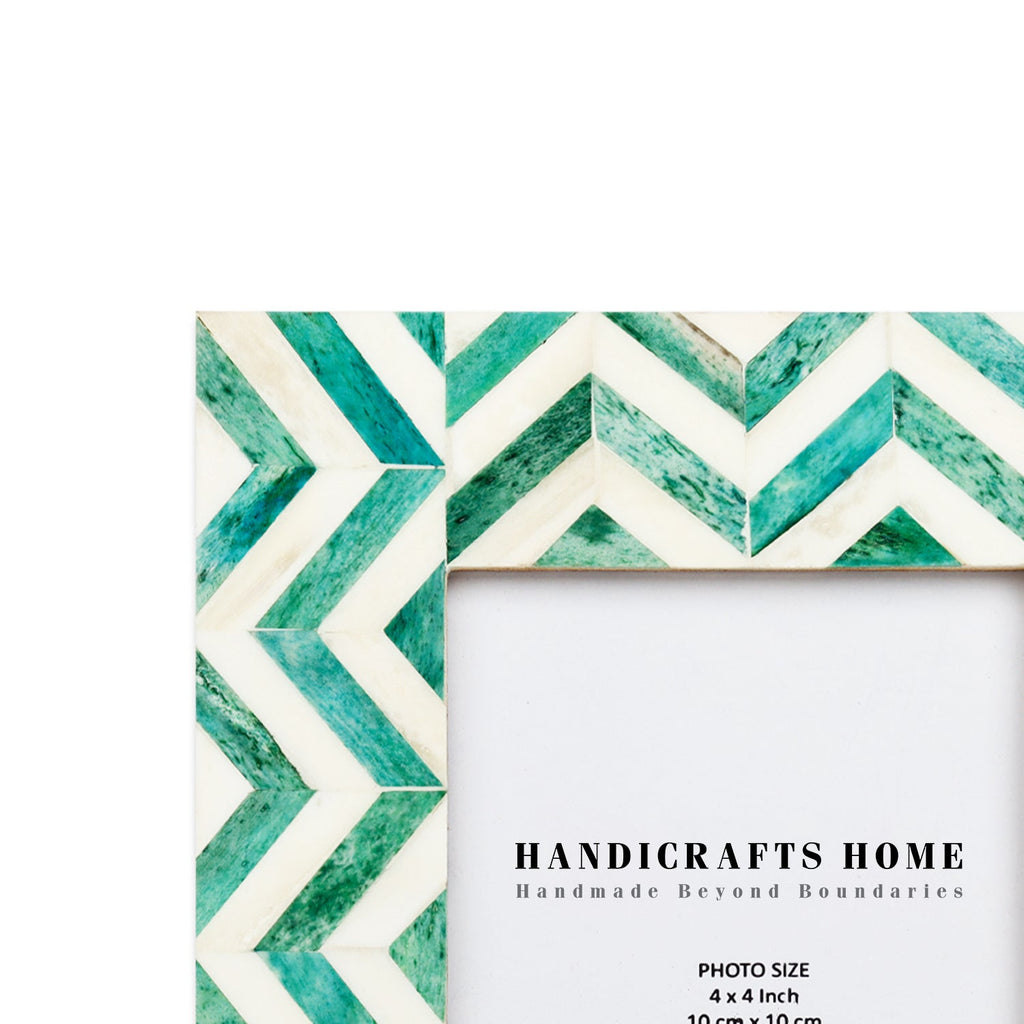 Picture Frames Herringbone Pattern Bone Inlay Collection in 2 Sizes, Green
