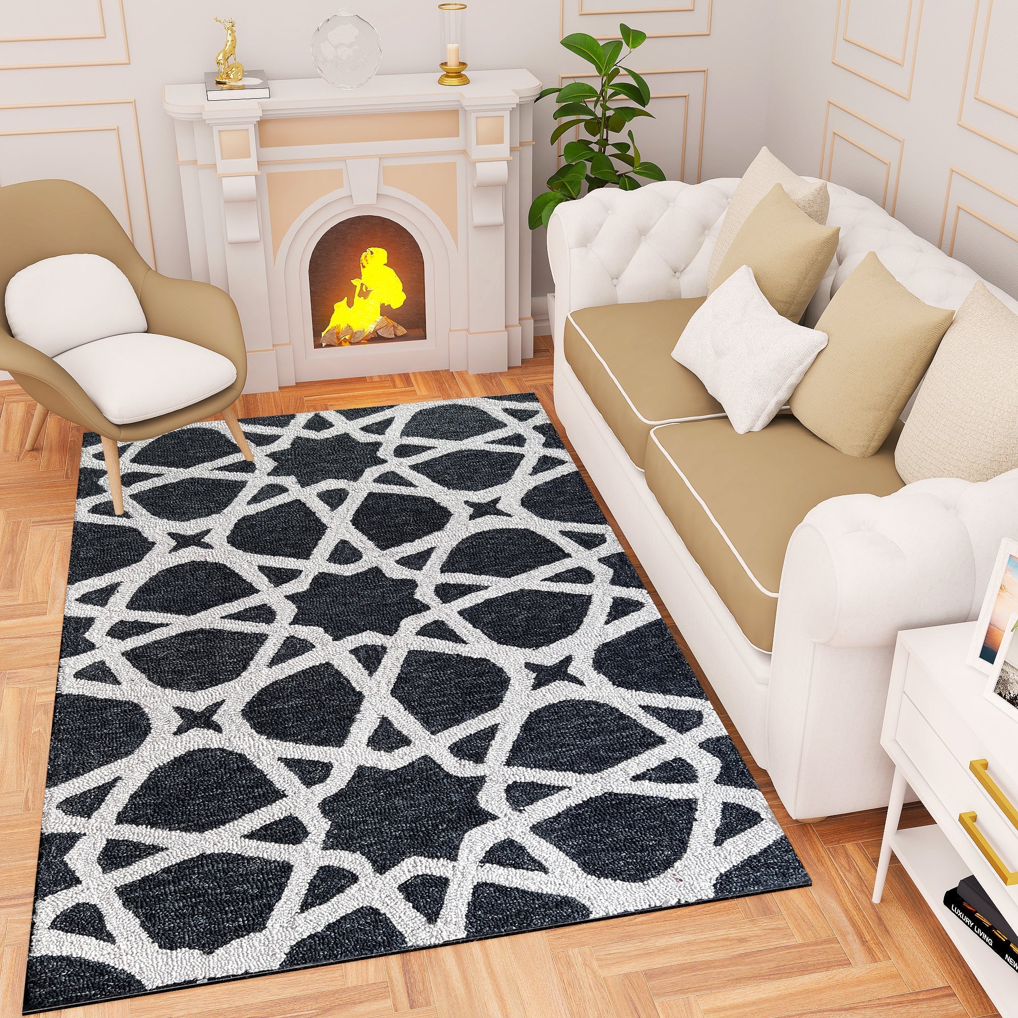 Premium Hand-Tufted Rug Made of 100% Wool  - Ash Zellig - 3x5 Feet
