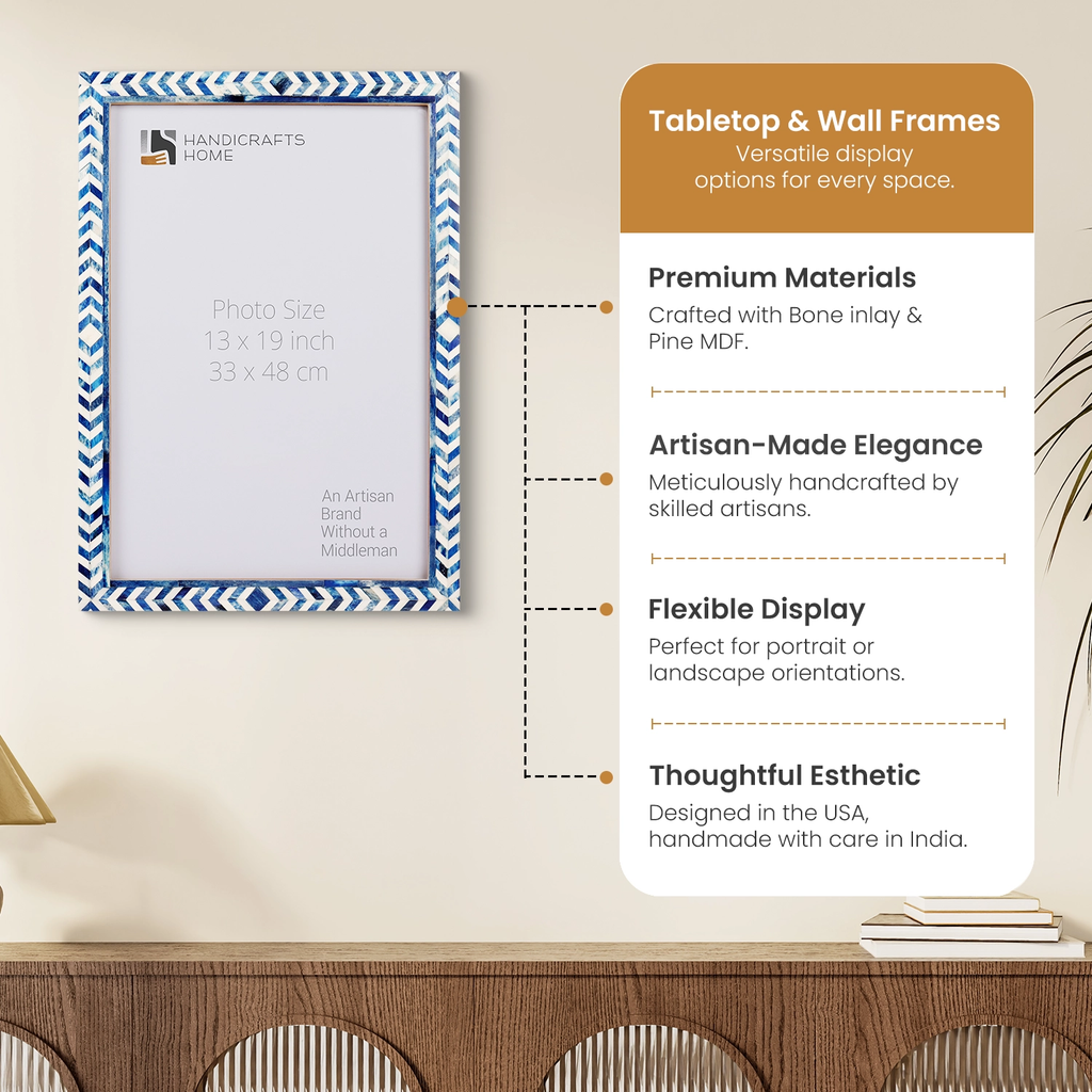 Picture Frames Taj Pattern Bone Inlay Collection in 27 Sizes, Blue