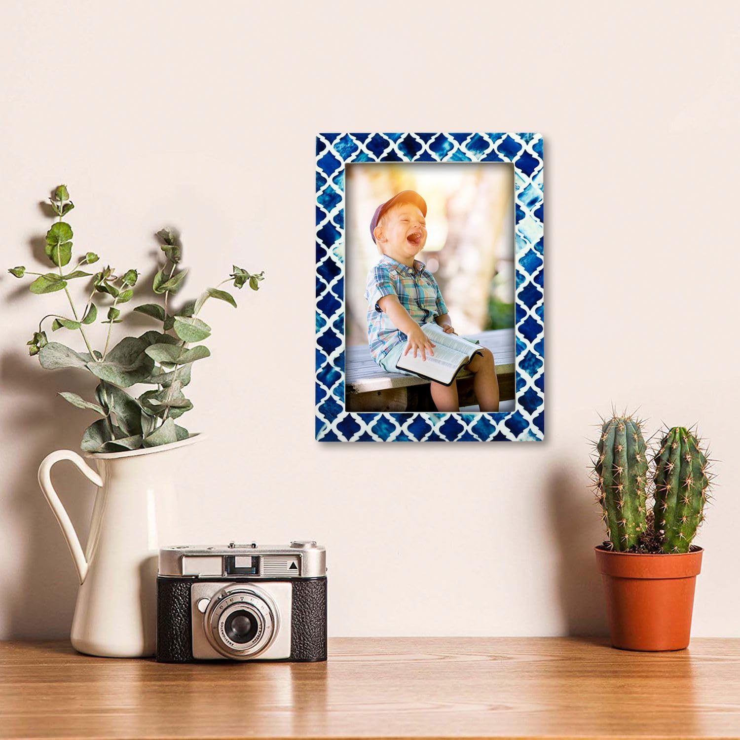 Picture Frames Moroccan Pattern Bone & Resin Inlay Collection in 27 Sizes, Blue