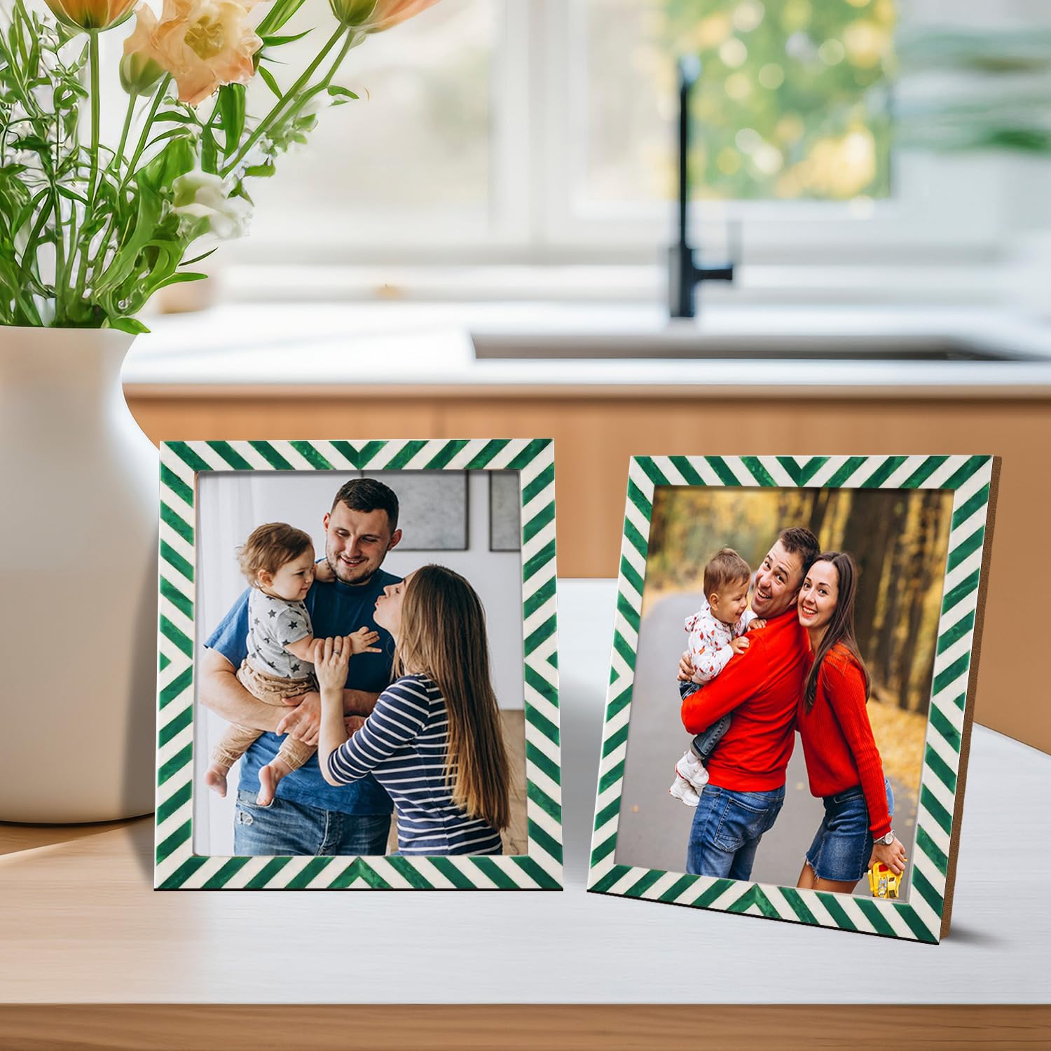 Picture Frames Candy Cane Mint Pattern Resin Inlay Collection in 3 Sizes, Pack of 2