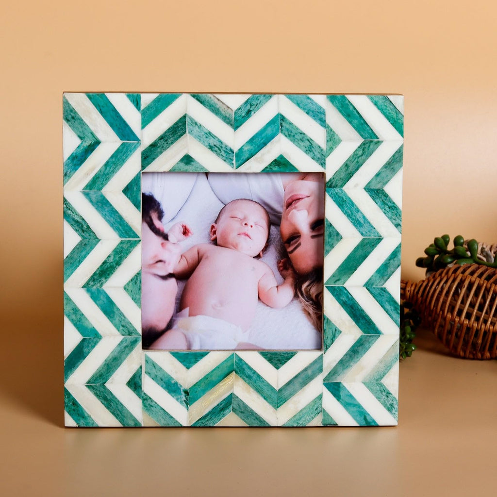 Picture Frames Herringbone Pattern Bone Inlay Collection in 2 Sizes, Green