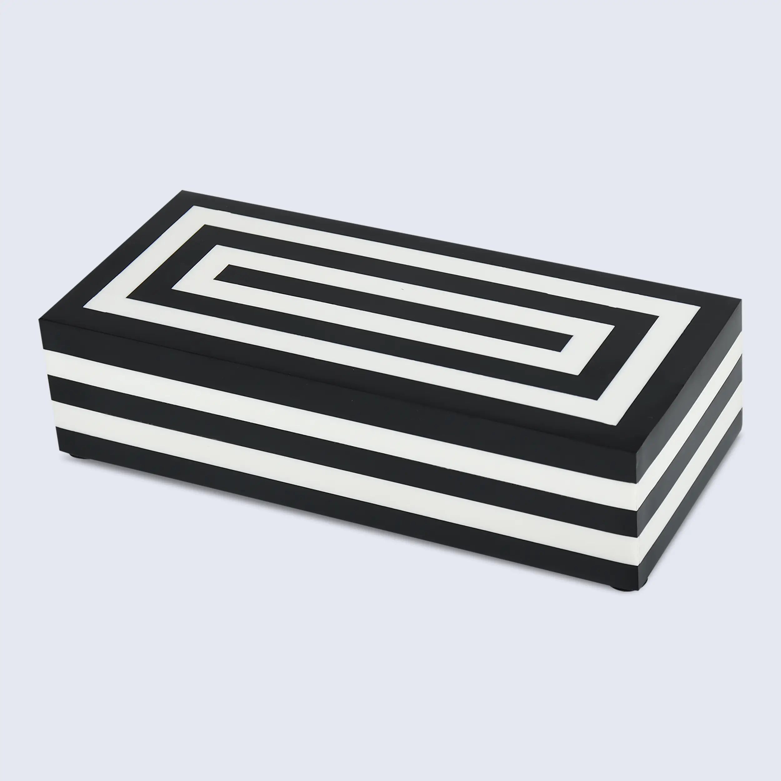 Medley Concentrics Pattern Decorative Storage Box, Resin Inlay in 8 Sizes, Black & White