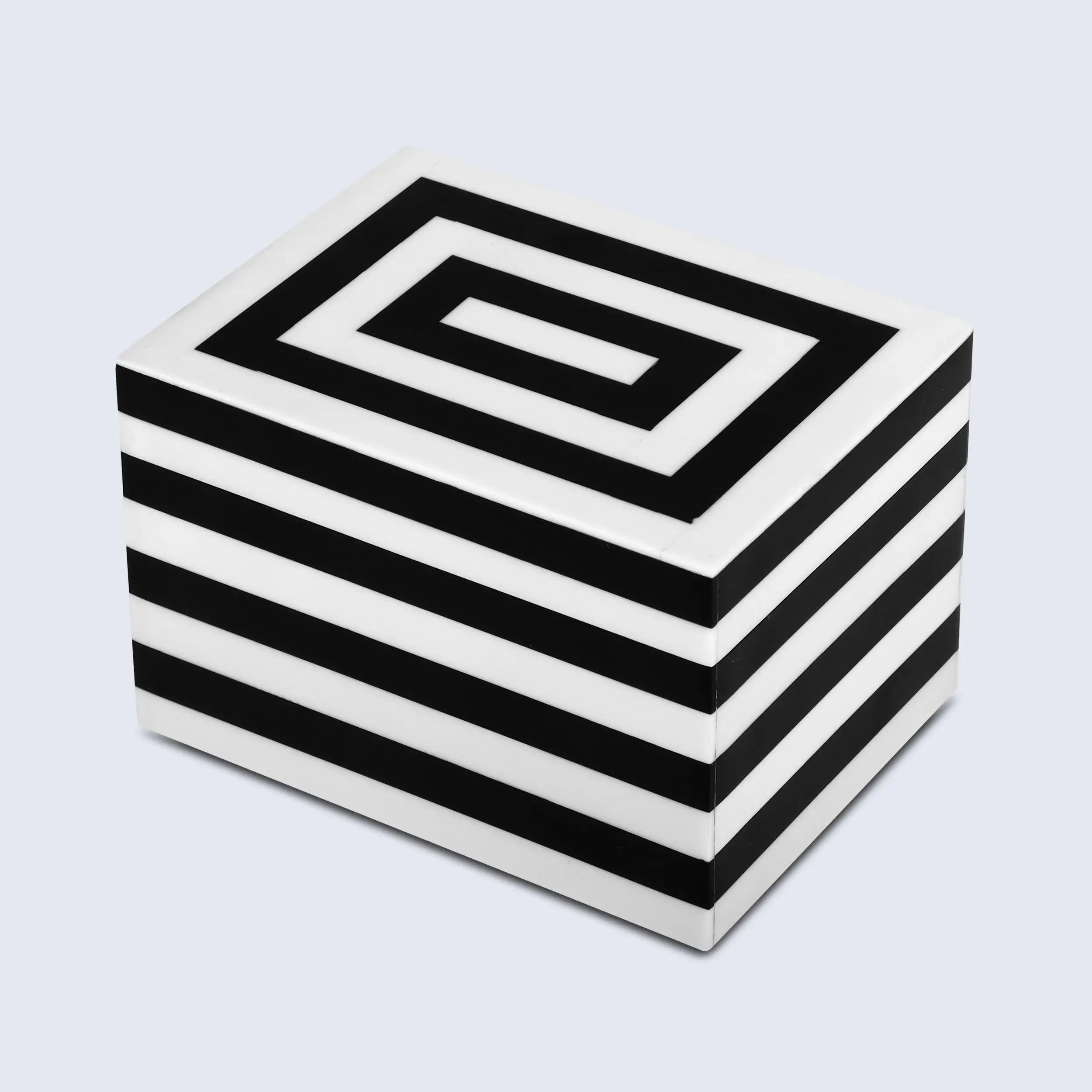 Medley Concentrics Pattern Decorative Storage Box, Resin Inlay in 8 Sizes, Black & White
