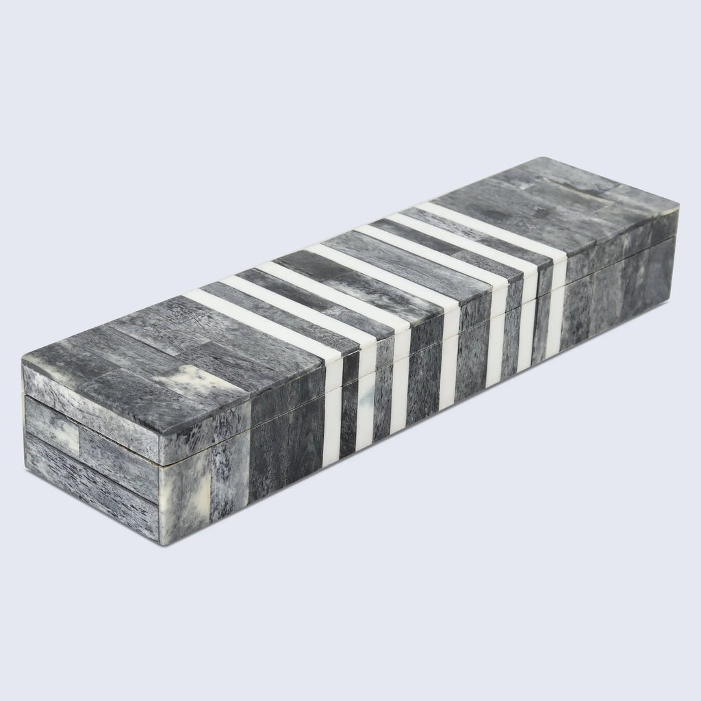 Patisserie Cafe Pattern Decorative Storage Box, Bone & Resin Inlay in 7 Sizes, Grey