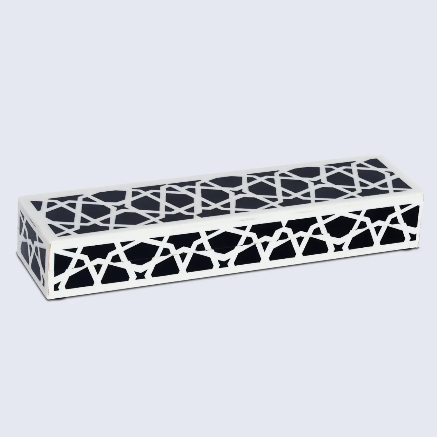 Zellij Pattern Decorative Storage Box, Resin Inlay in 7 Sizes, Black & White