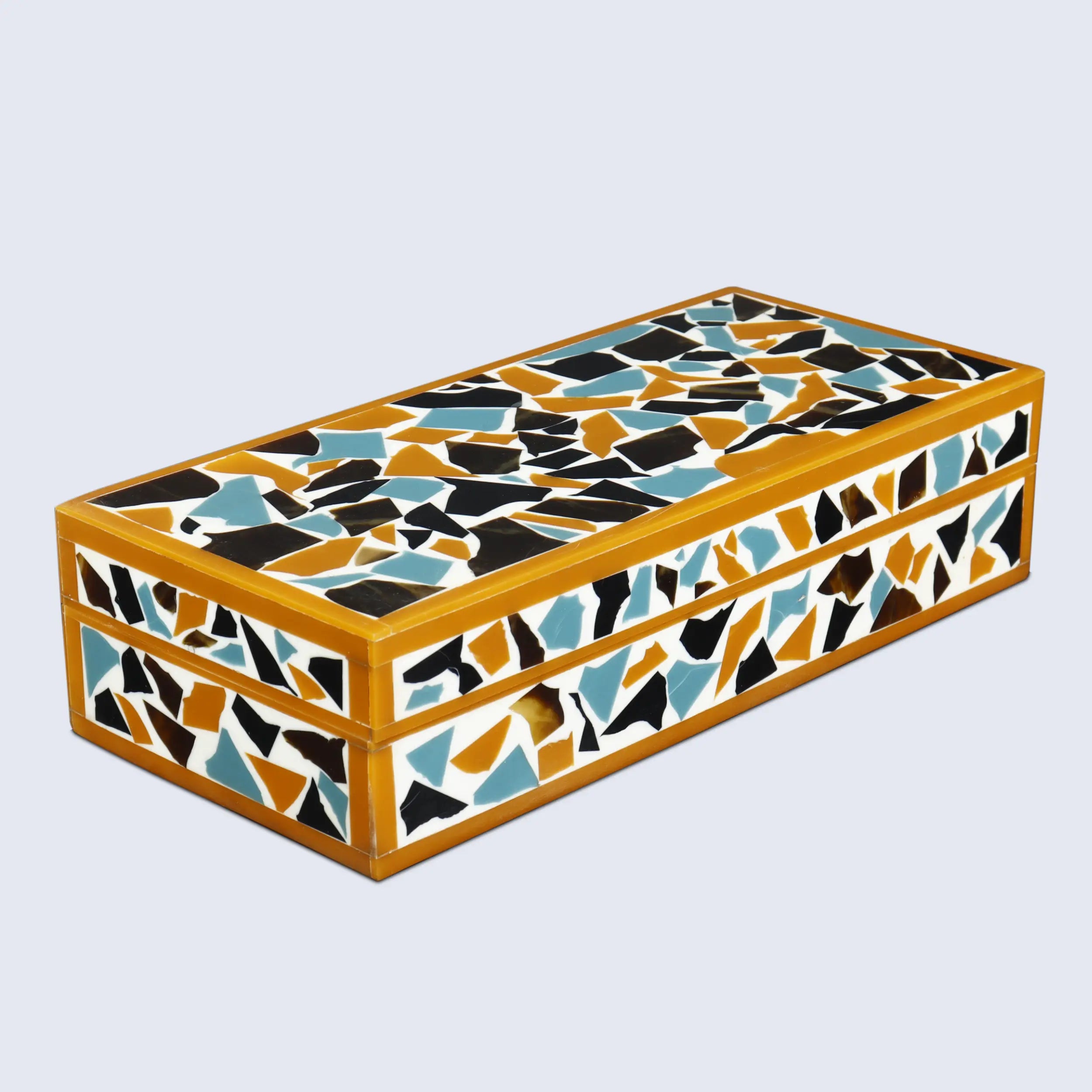 Mosaic Gold Pattern Decorative Storage Box, Resin Inlay in 7 Sizes, Multicolor