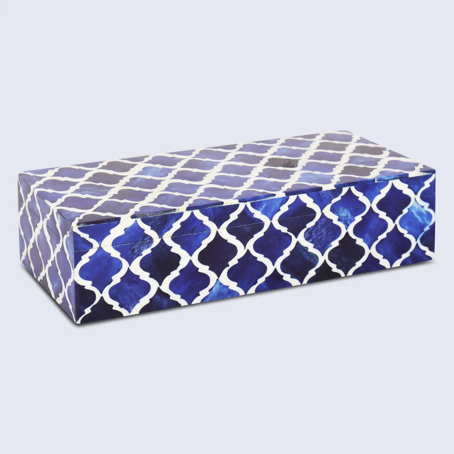 Moroccan Pattern Decorative Storage Box, Bone & Resin Inlay in 7 Sizes, Blue & White
