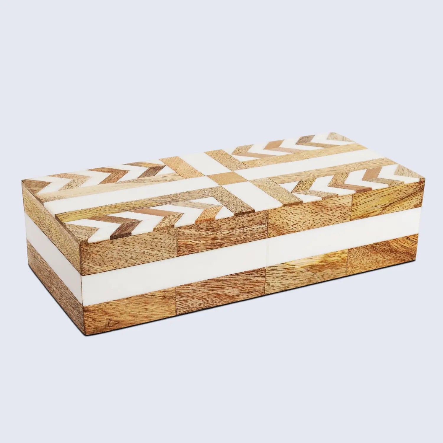 Patisserie Adorn Pattern Decorative Storage Box, Resin & Wood Inlay in 7 Sizes, Brown-White