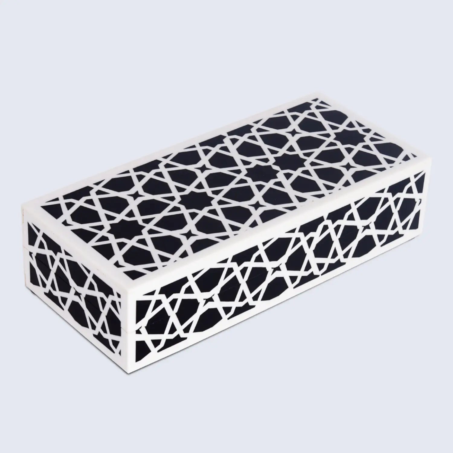 Zellij Pattern Decorative Storage Box, Resin Inlay in 7 Sizes, Black & White