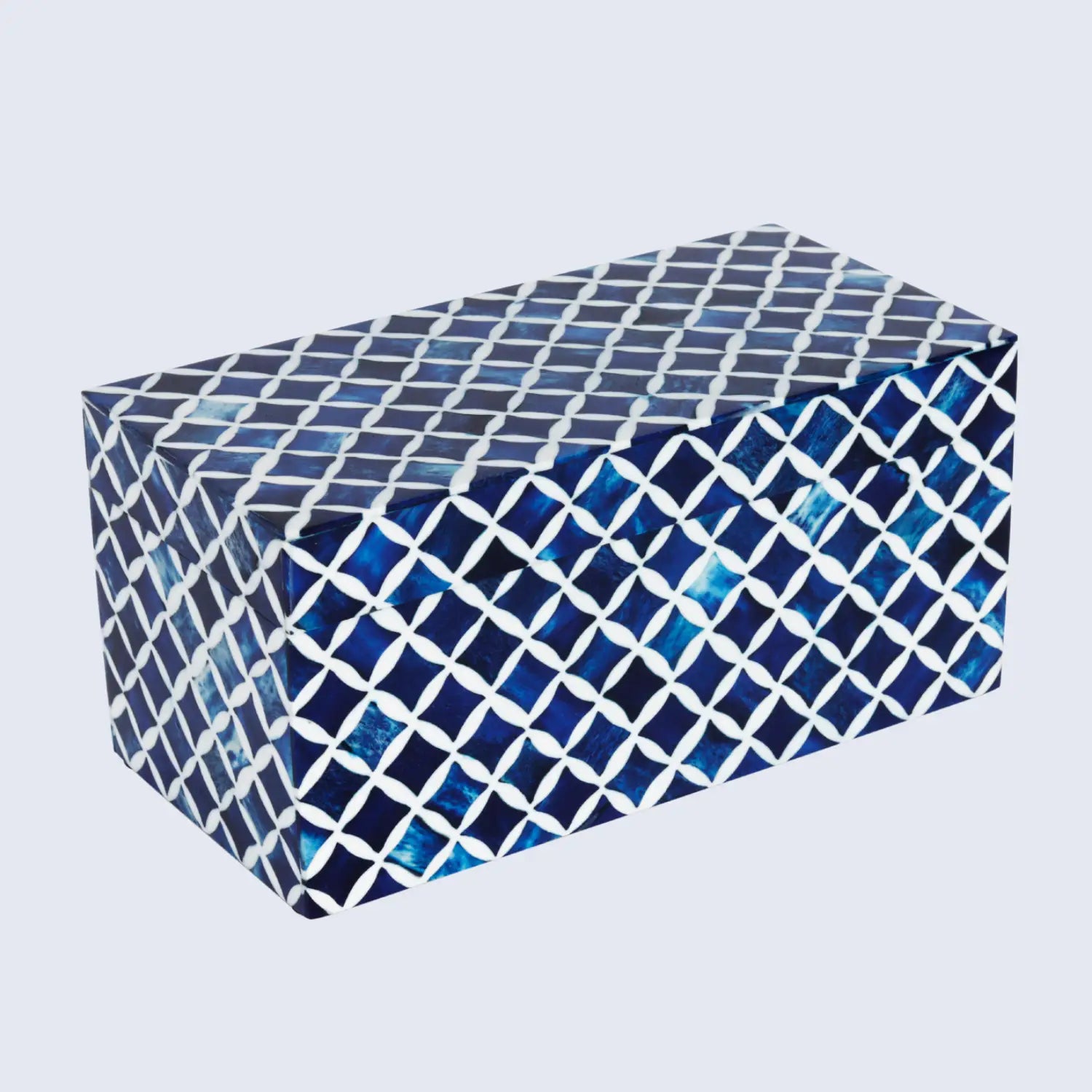 Star Pattern Decorative Storage Box, Bone & Resin Inlay in 7 Sizes, Blue