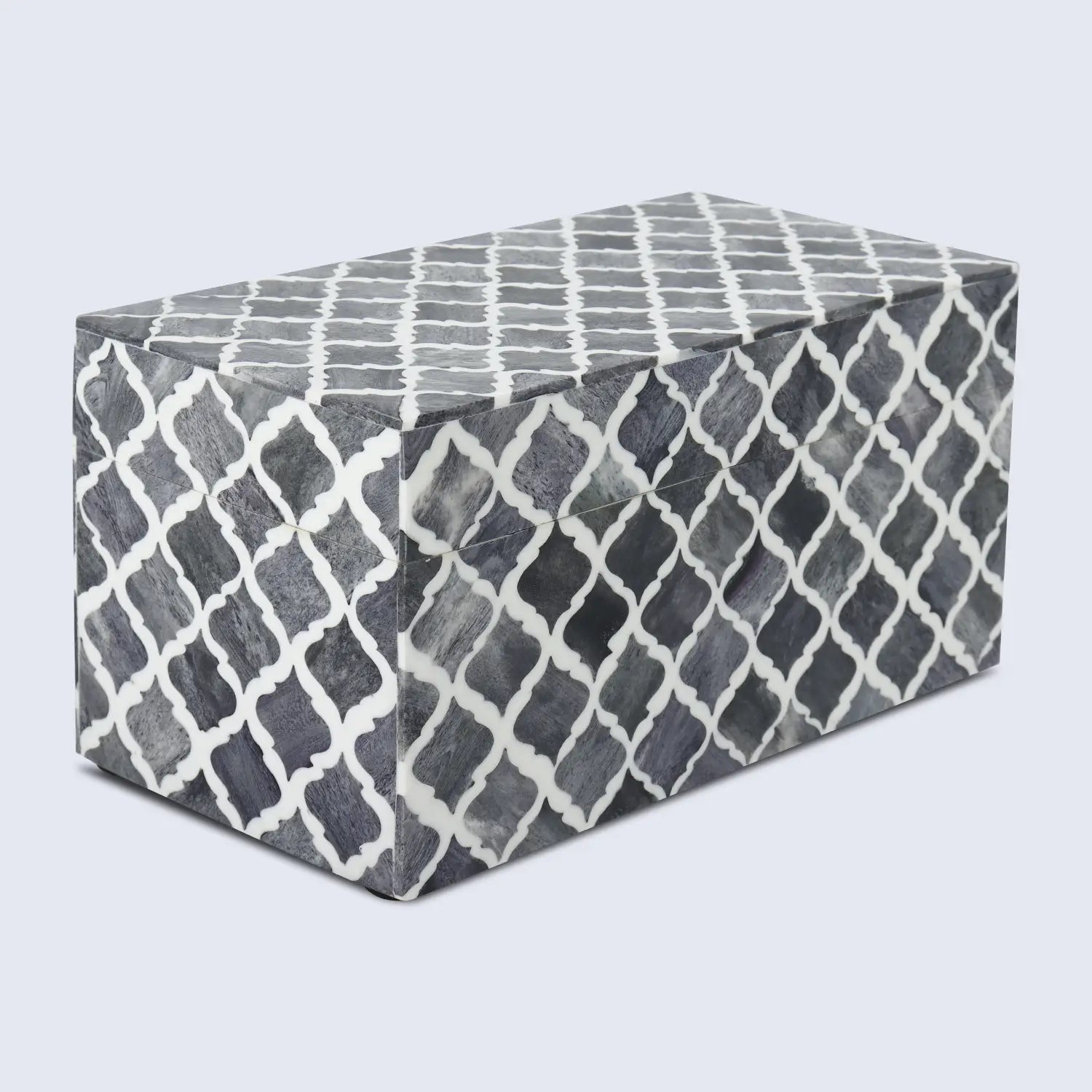 Moroccan Pattern Decorative Storage Box, Bone & Resin Inlay in 7 Sizes, Grey & White
