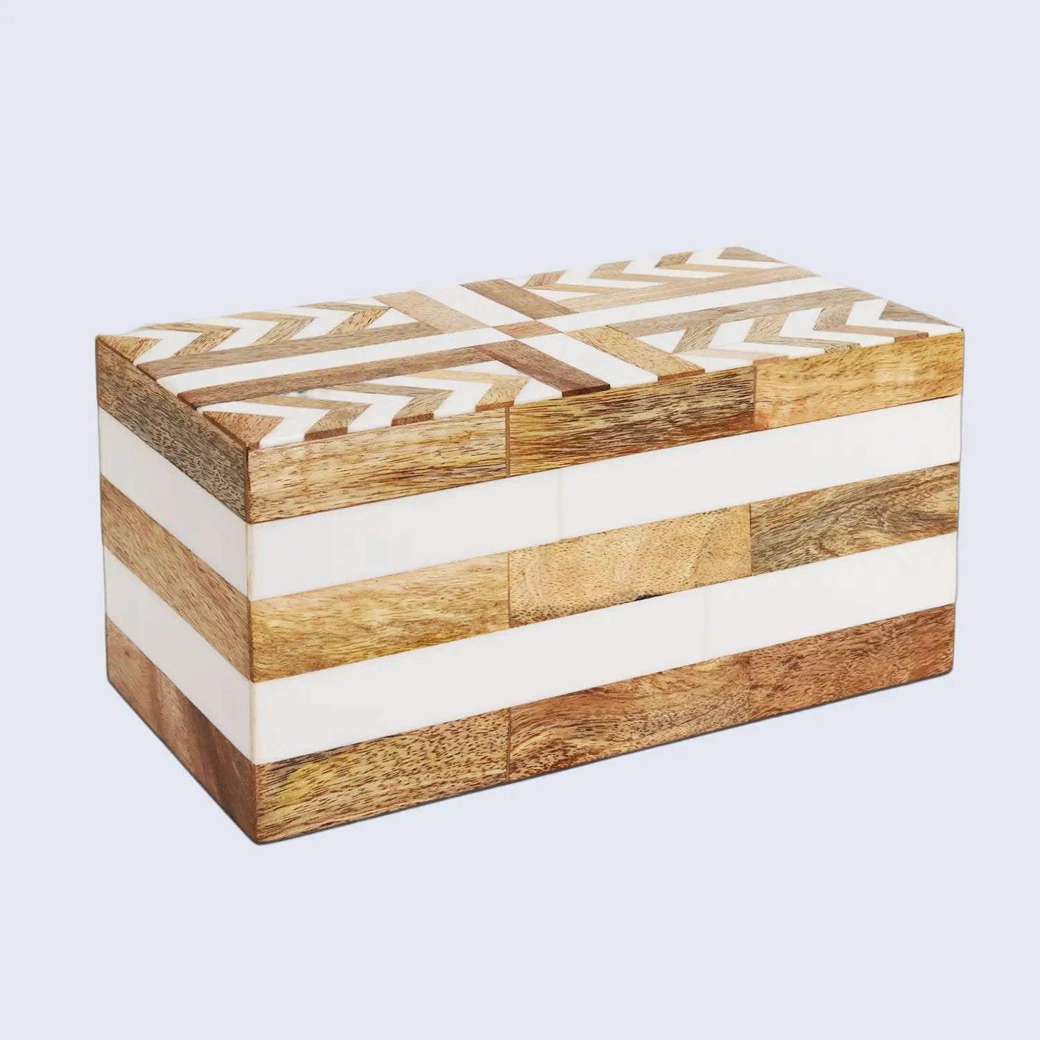 Patisserie Adorn Pattern Decorative Storage Box, Resin & Wood Inlay in 7 Sizes, Brown-White
