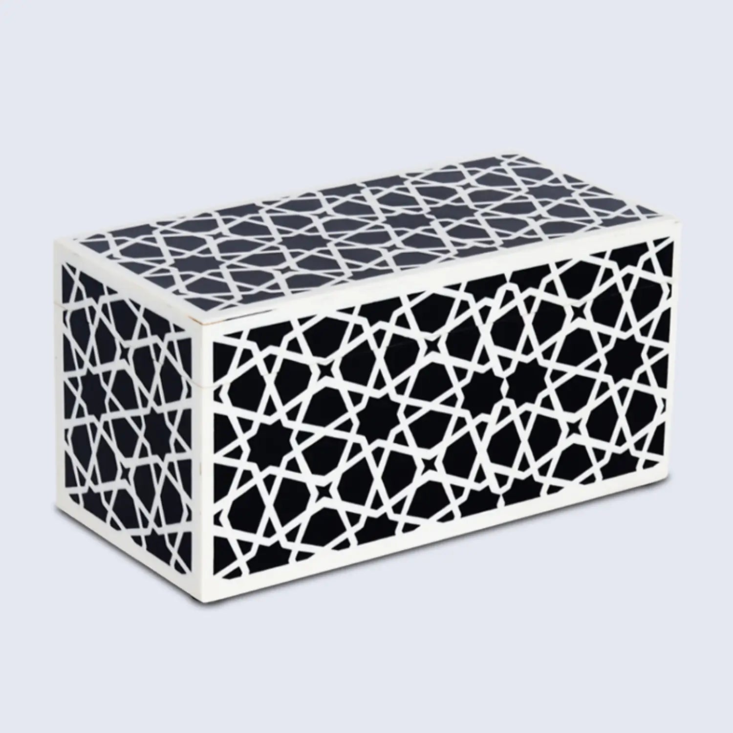 Zellij Pattern Decorative Storage Box, Resin Inlay in 7 Sizes, Black & White