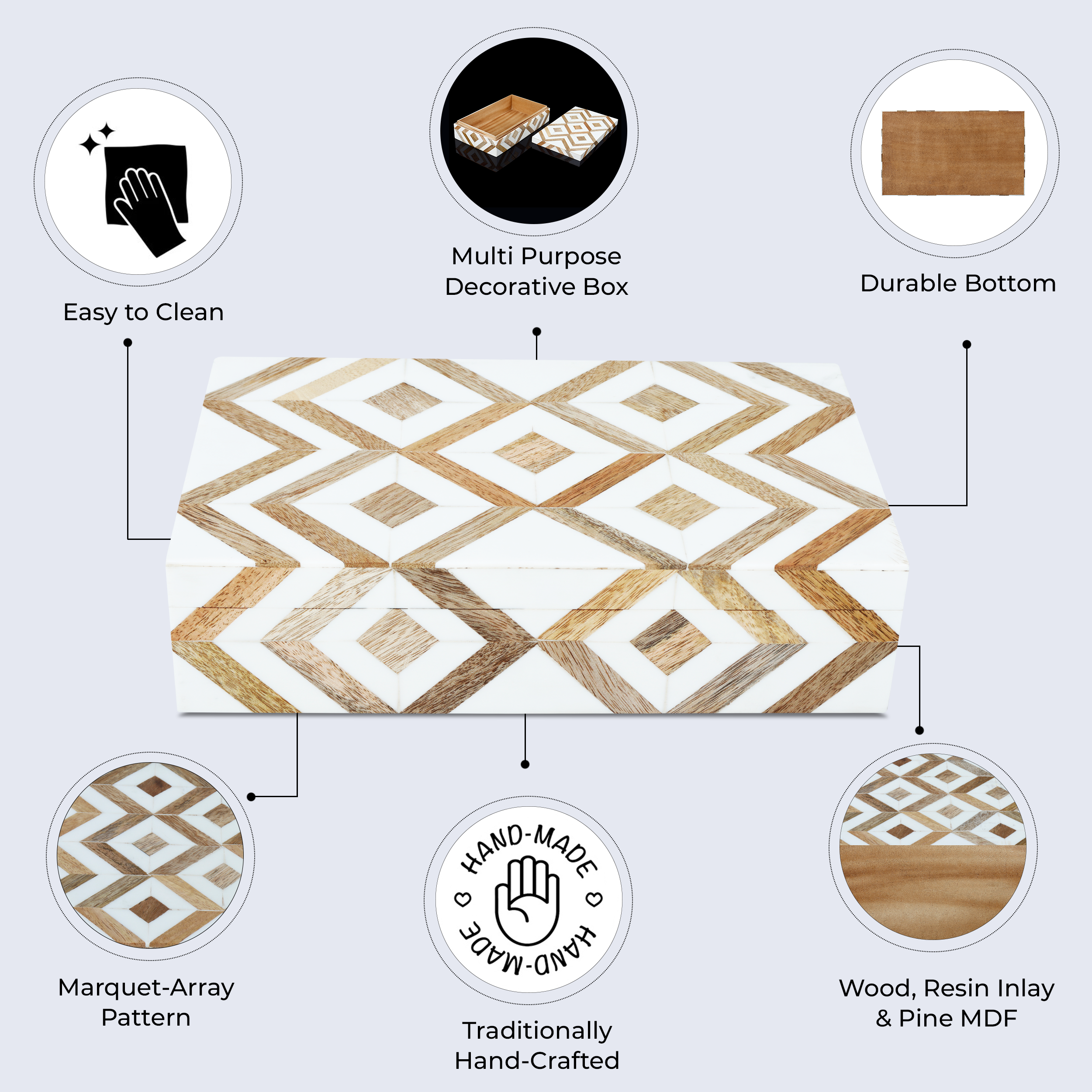 Marquet Array Resin & Wood Inlay Decorative Storage Box