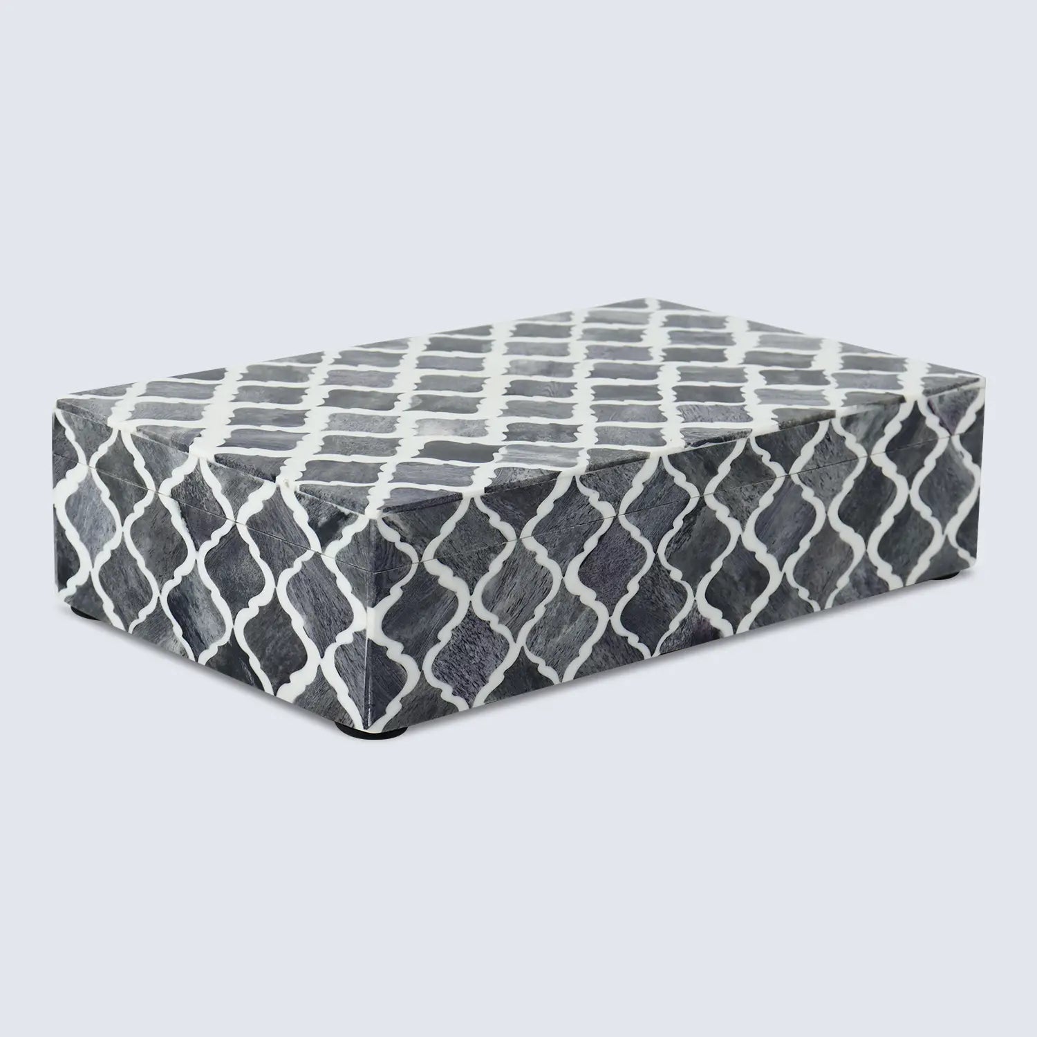Moroccan Pattern Decorative Storage Box, Bone & Resin Inlay in 7 Sizes, Grey & White
