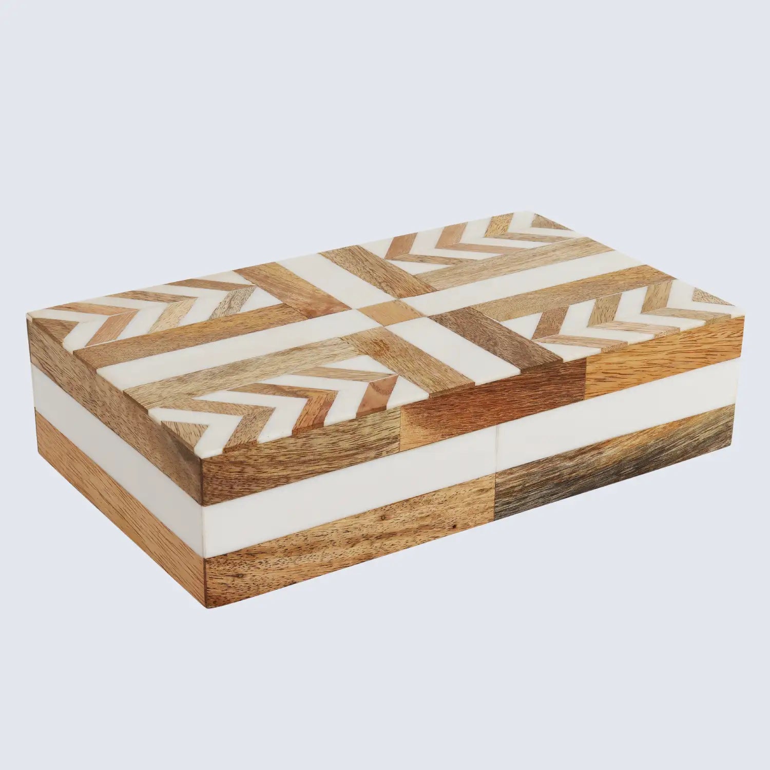 Patisserie Adorn Pattern Decorative Storage Box, Resin & Wood Inlay in 7 Sizes, Brown-White