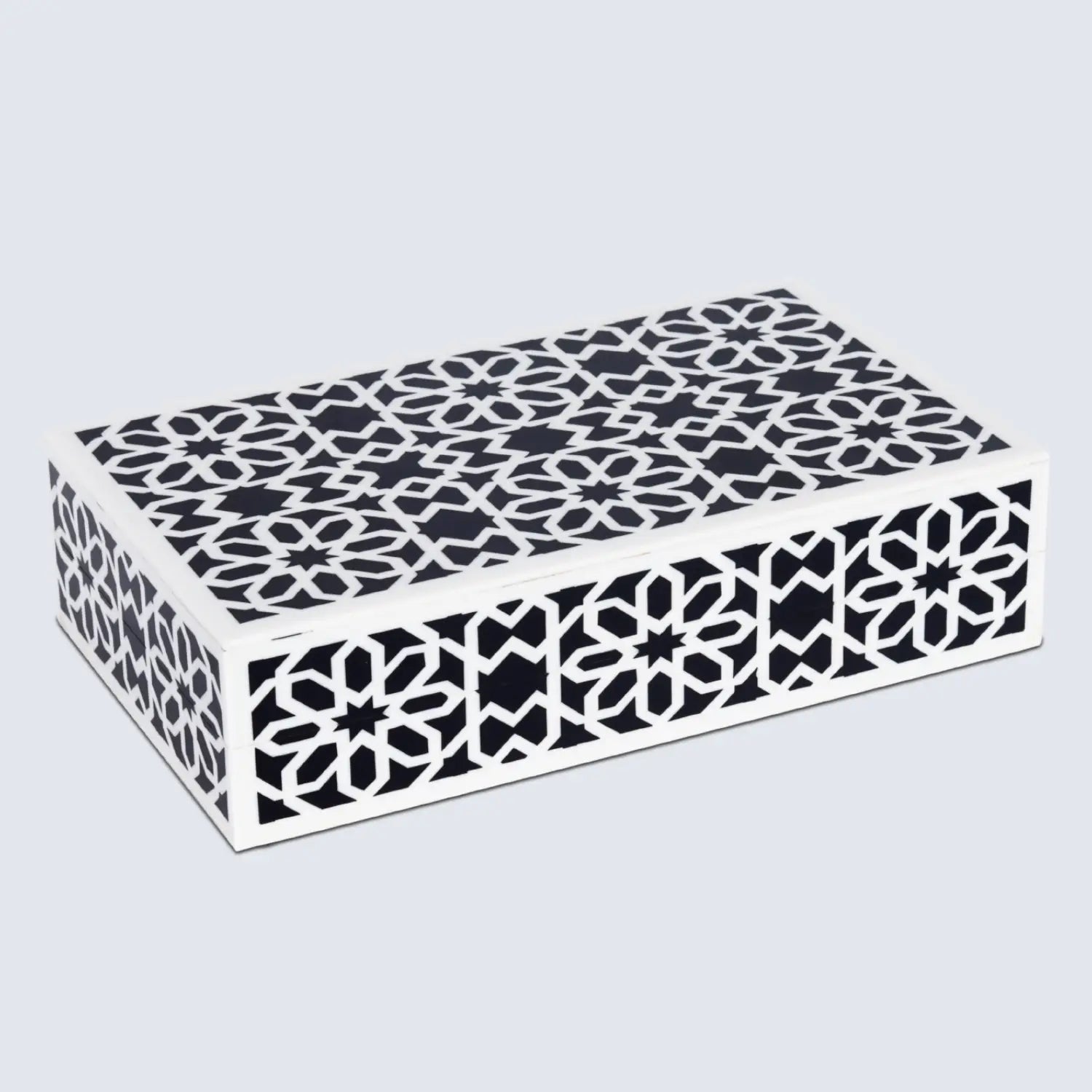 Shiraz Pattern Decorative Storage Box, Resin Inlay in 7 Sizes, Black & White
