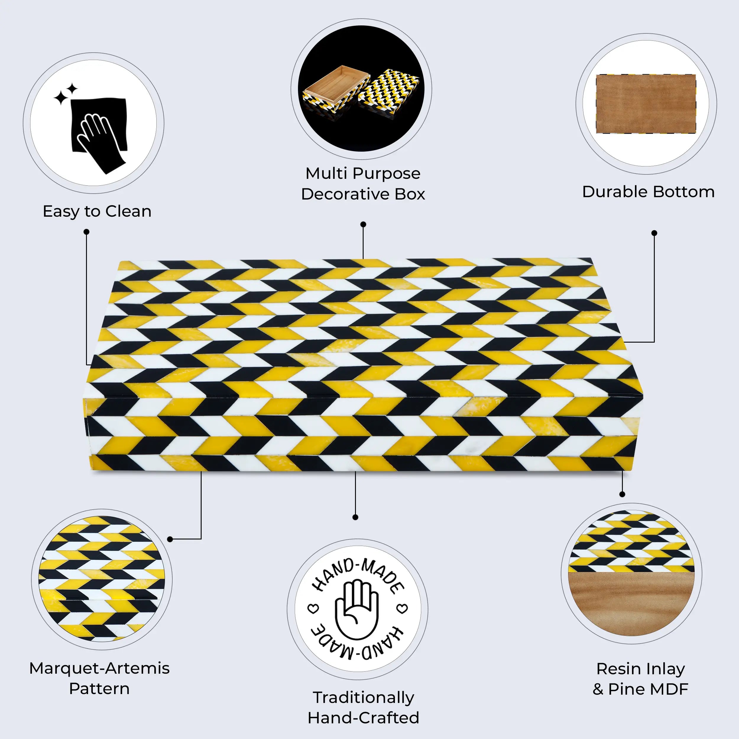 Marquet Artemis Pattern Decorative Storage Box, Resin Inlay in 8 Sizes, Multicolor