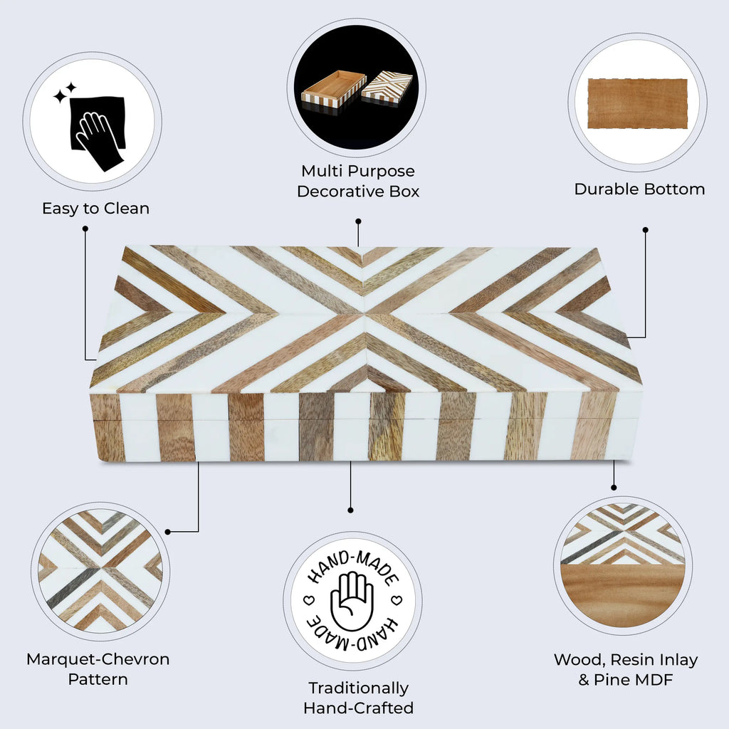 Marquet Chevron Resin & Wood Inlay Decorative Storage Box - 8 Sizes