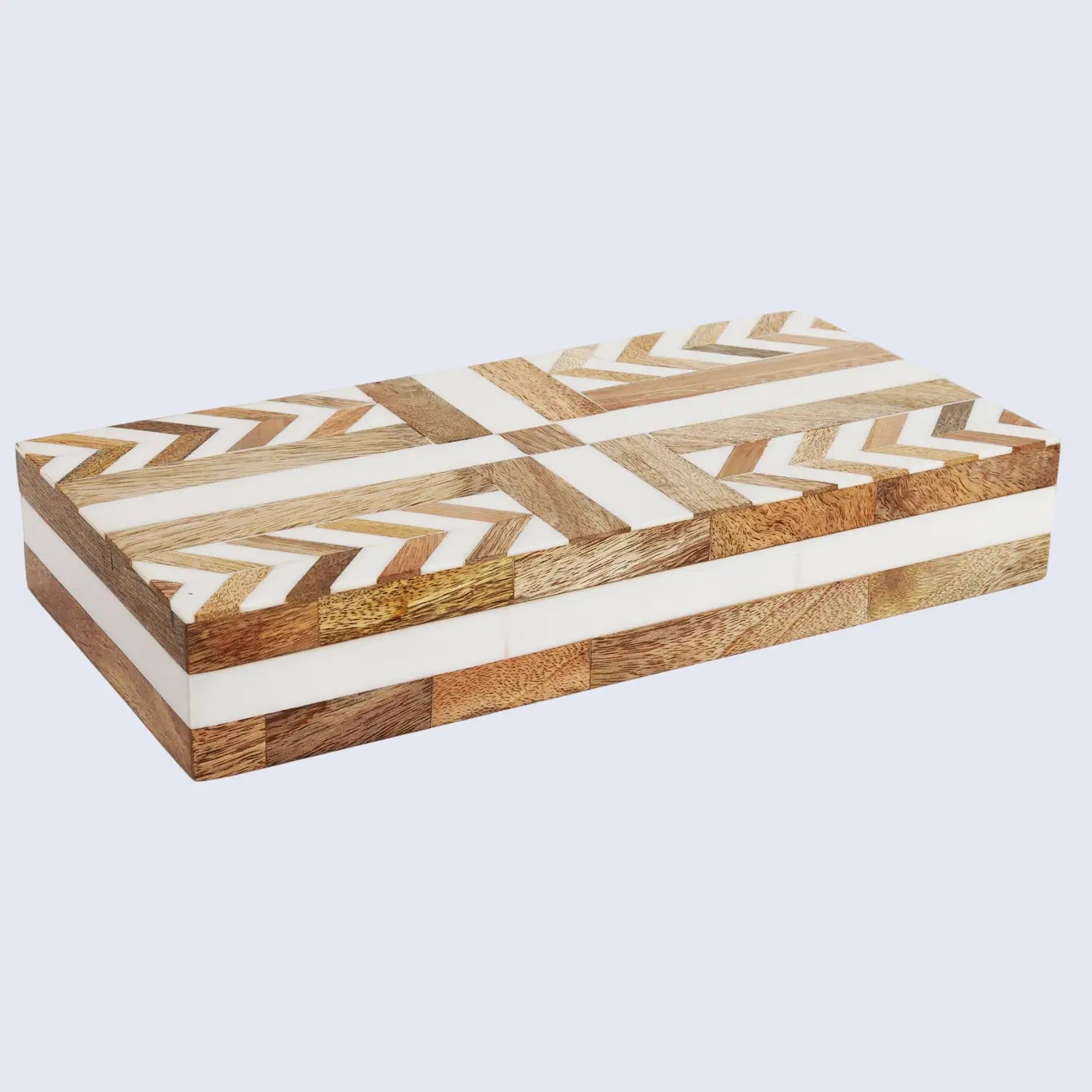 Patisserie Adorn Pattern Decorative Storage Box, Resin & Wood Inlay in 7 Sizes, Brown-White