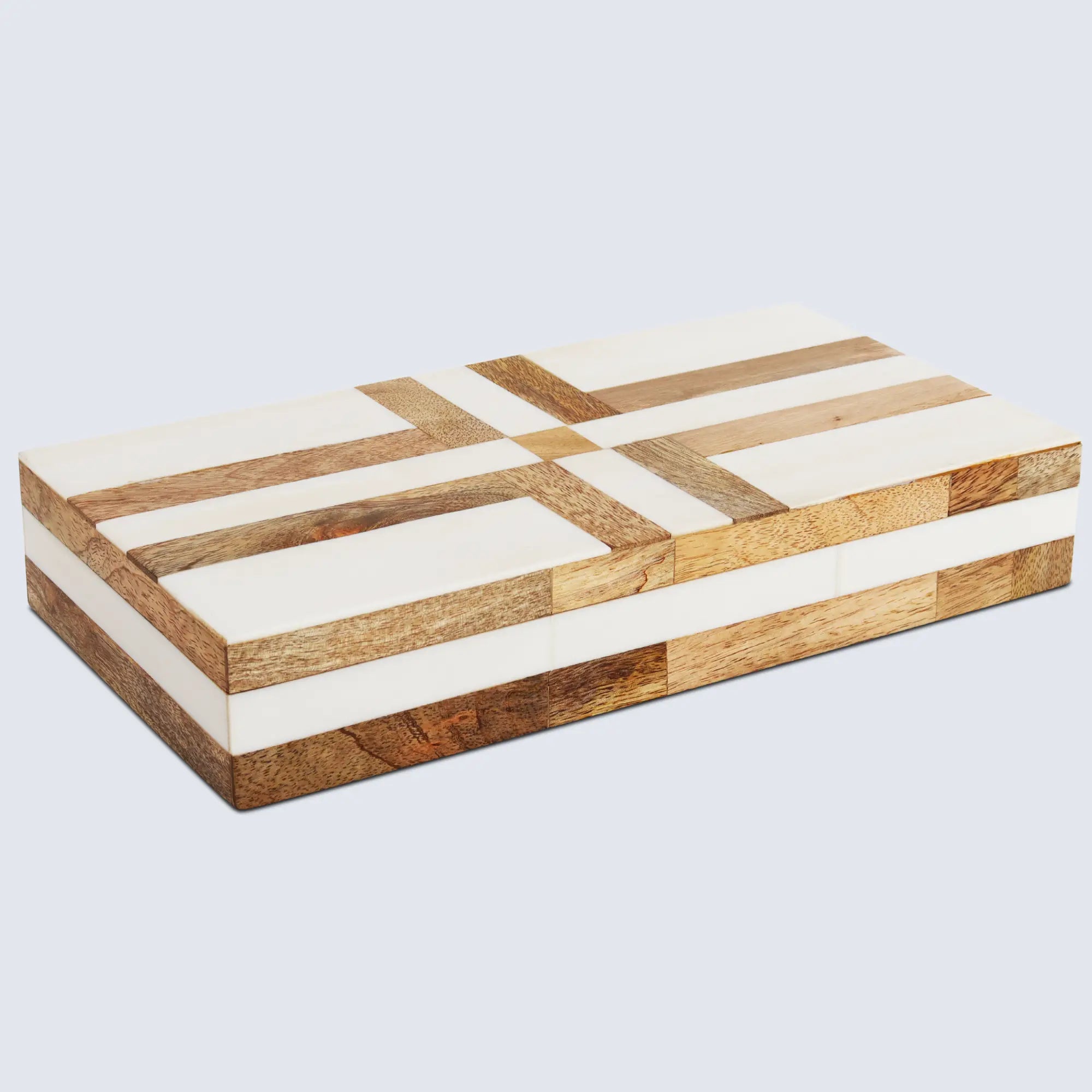 Patisserie Delight Pattern Decorative Storage Box, Resin & Wood Inlay in 7 Sizes, Brown-White