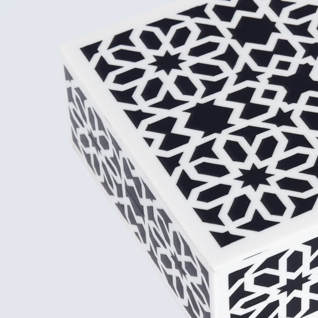 Shiraz Pattern Decorative Storage Box, Resin Inlay in 7 Sizes, Black & White