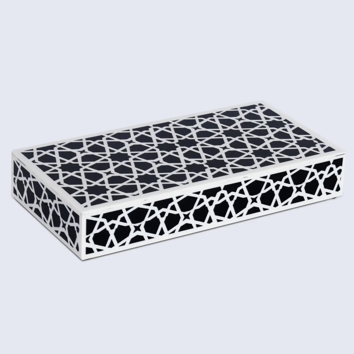 Zellij Pattern Decorative Storage Box, Resin Inlay in 7 Sizes, Black & White
