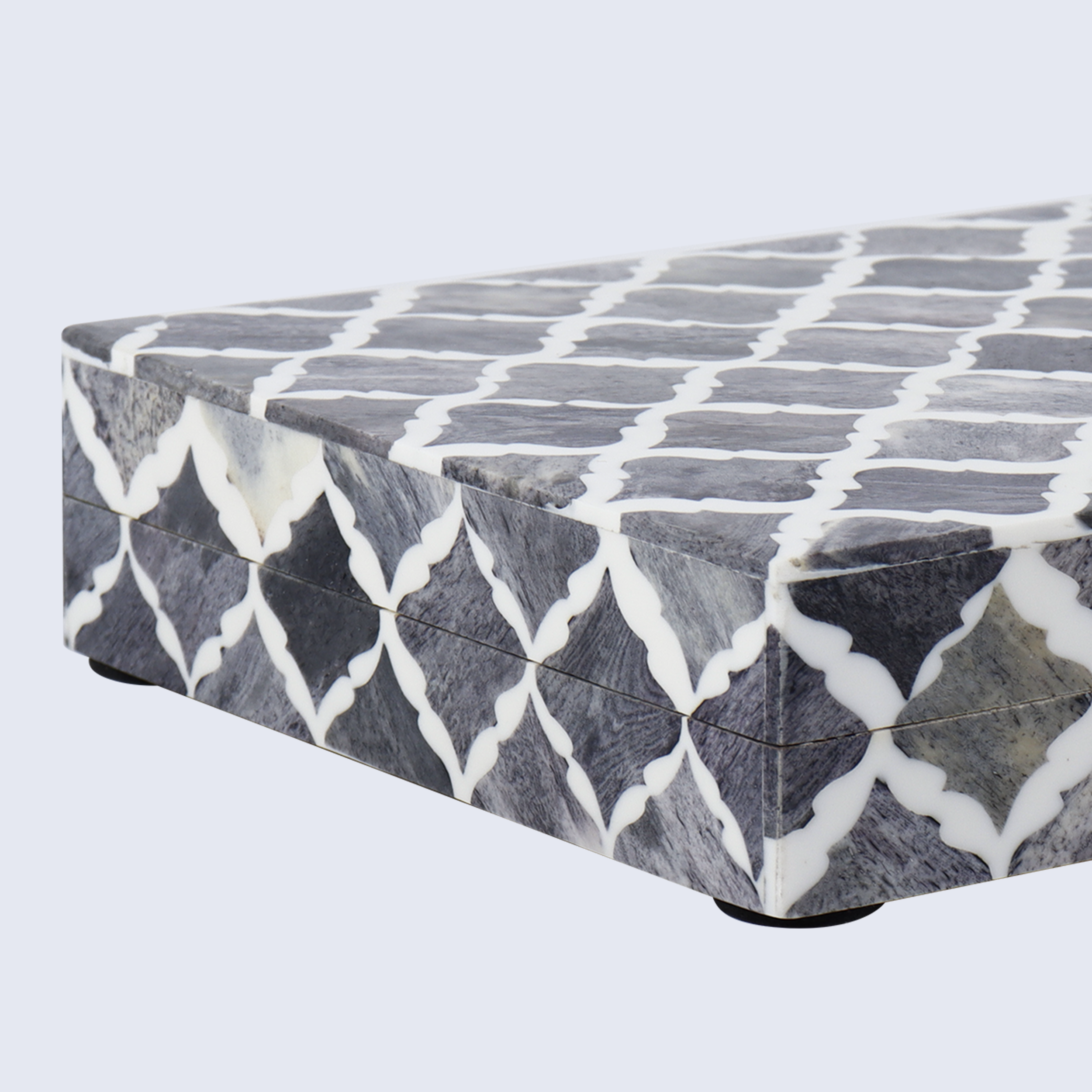 Moroccan Pattern Decorative Storage Box, Bone & Resin Inlay in 7 Sizes, Grey & White
