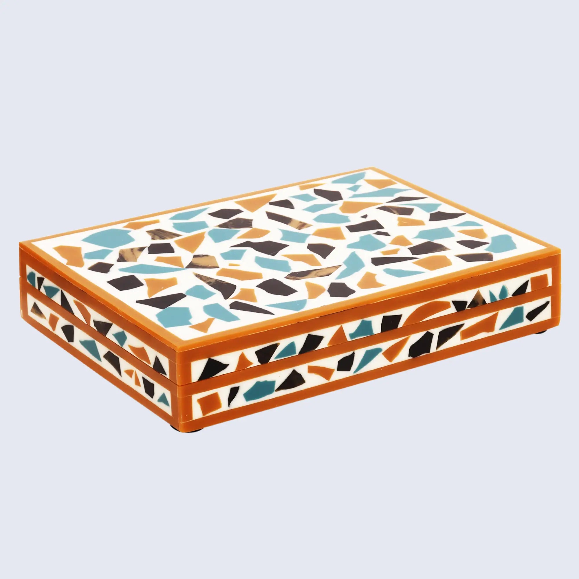 Mosaic Gold Pattern Decorative Storage Box, Resin Inlay in 7 Sizes, Multicolor