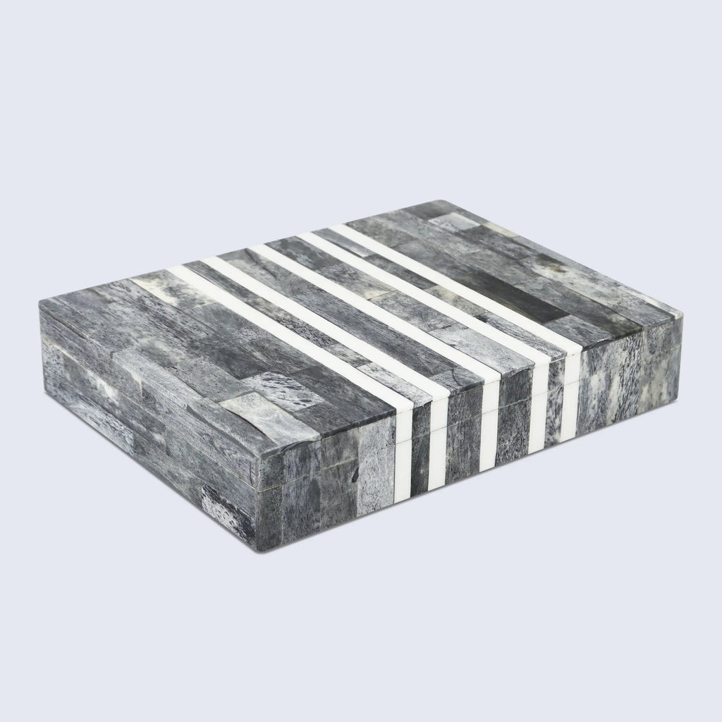 Patisserie Cafe Pattern Decorative Storage Box, Bone & Resin Inlay in 7 Sizes, Grey