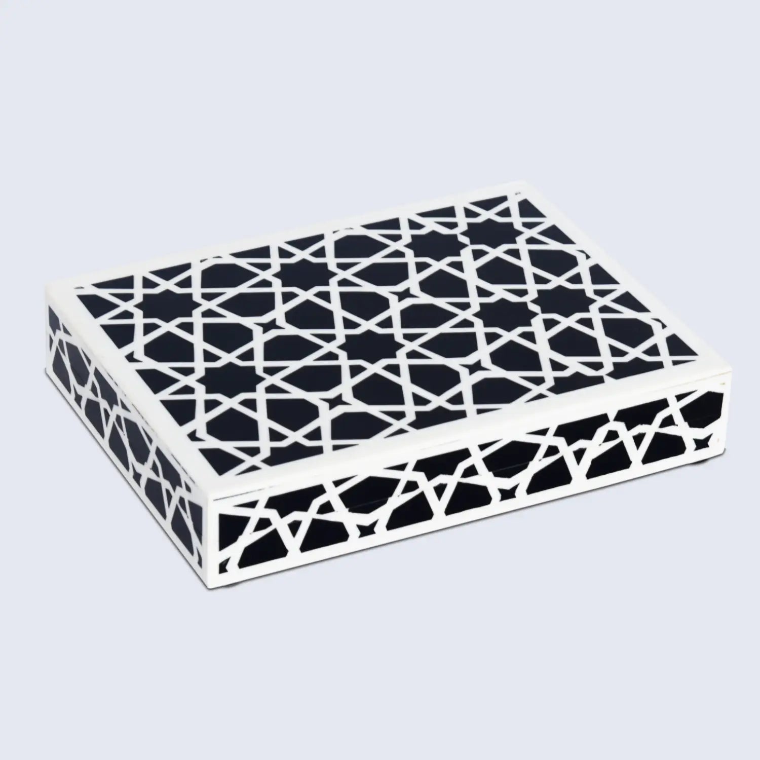 Zellij Pattern Decorative Storage Box, Resin Inlay in 7 Sizes, Black & White