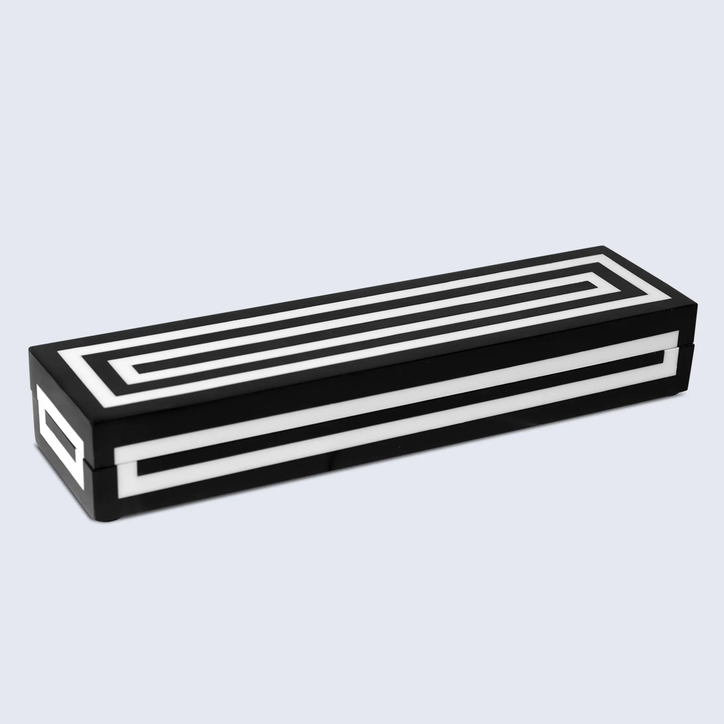 Medley Concentrics Pattern Decorative Storage Box, Resin Inlay in 8 Sizes, Black & White