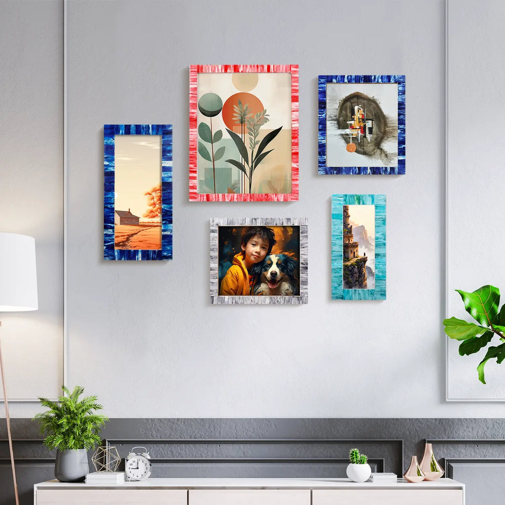 Picture Frames Classic Pattern Bone Inlay Collection in 27 Sizes, Blue