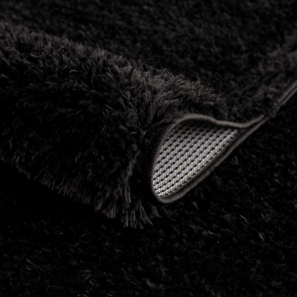 Faina Solid Black Shag Washable Area Rug - Clearance