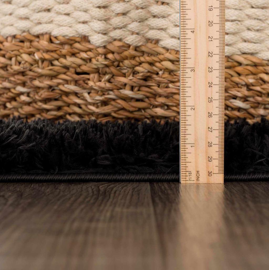 Faina Solid Black Shag Washable Area Rug - Clearance