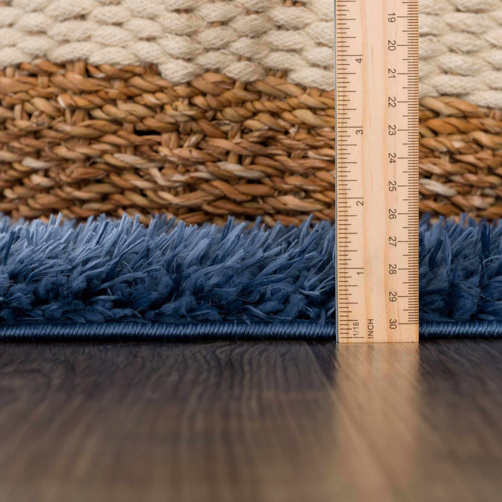 Faina Solid Dark Blue Shag Washable Area Rug - Clearance