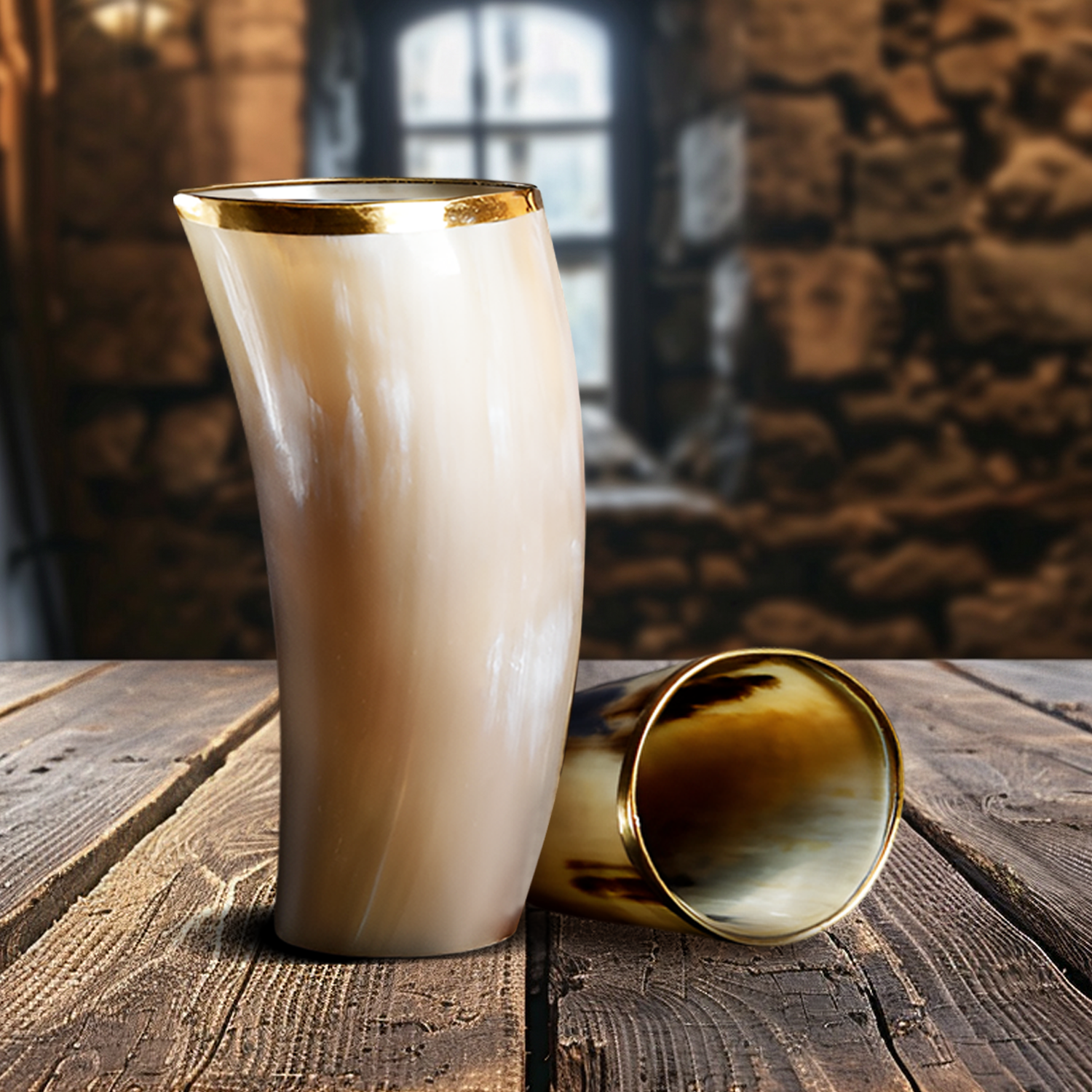 Horn Drinking Glasses - Holds Upto 10 oz, Metallic Finish