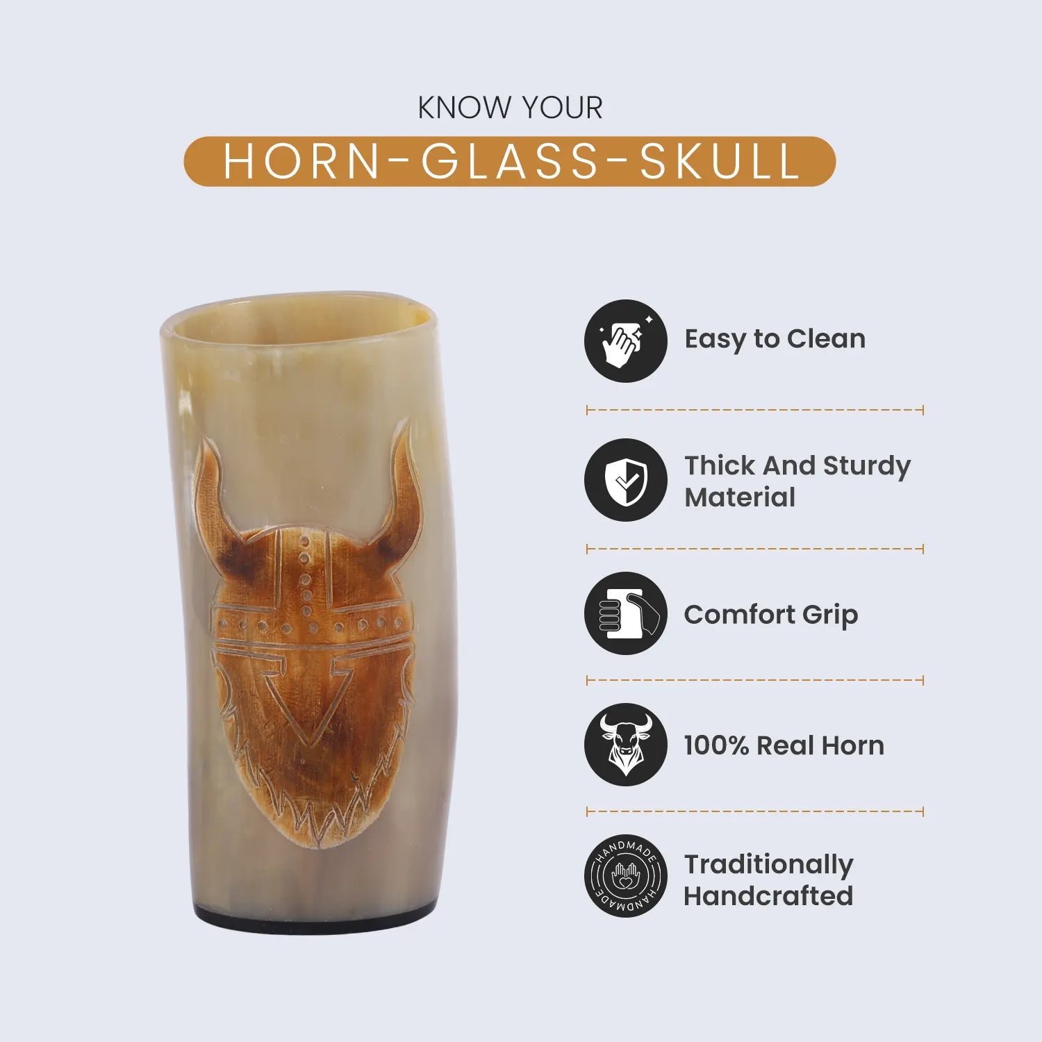 Horn Drinking Glasses - Holds Upto 10 oz, Skull Craft