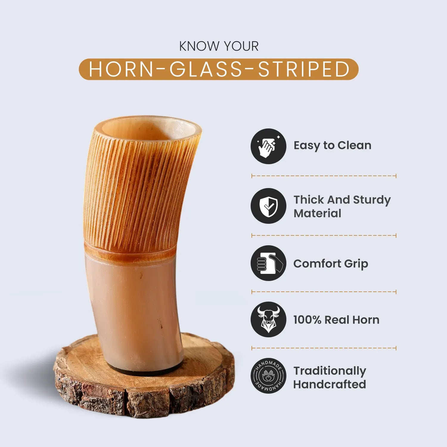 Horn Drinking Glasses - Holds Upto 10 oz, Striped