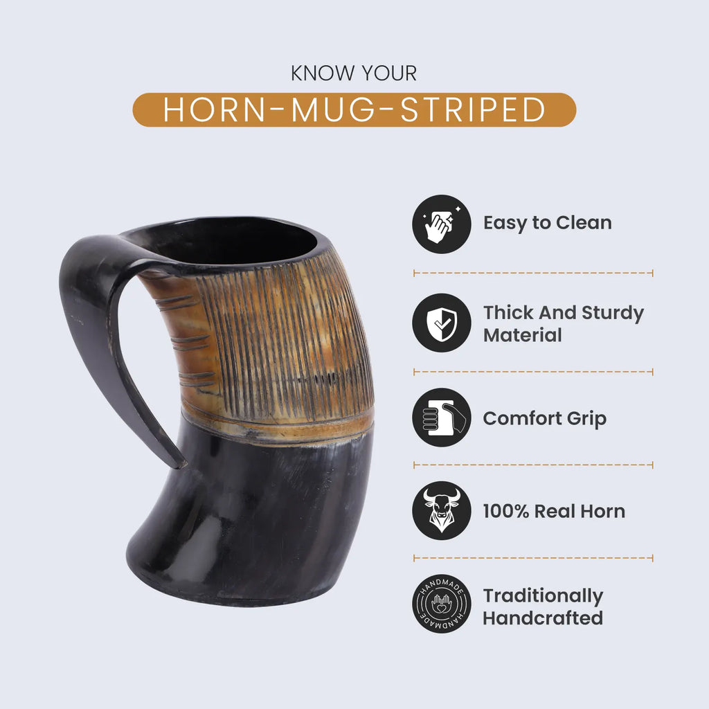 Horn Whiskey Mugs - Holds Upto 6.5 oz, Striped