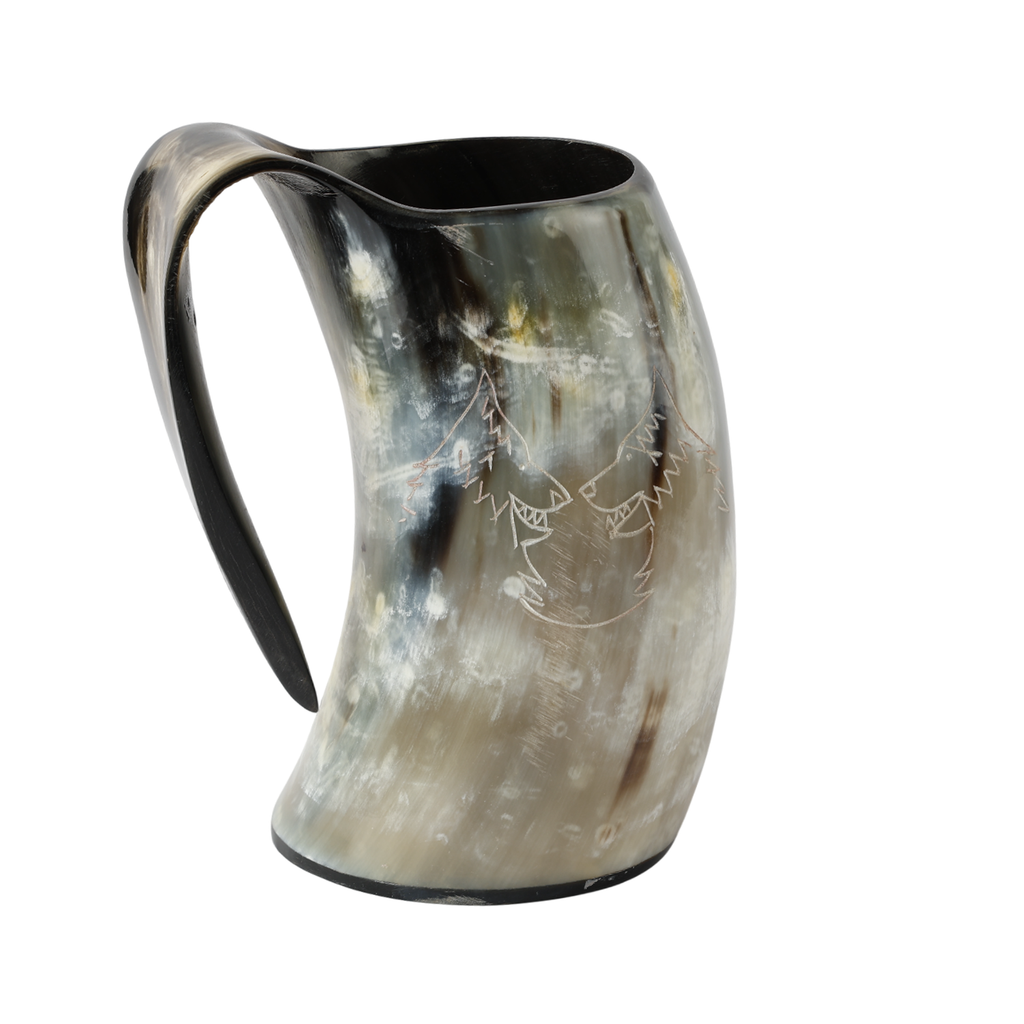 Horn Whiskey Mugs - Holds Upto 6.5 oz, Twin Wolf