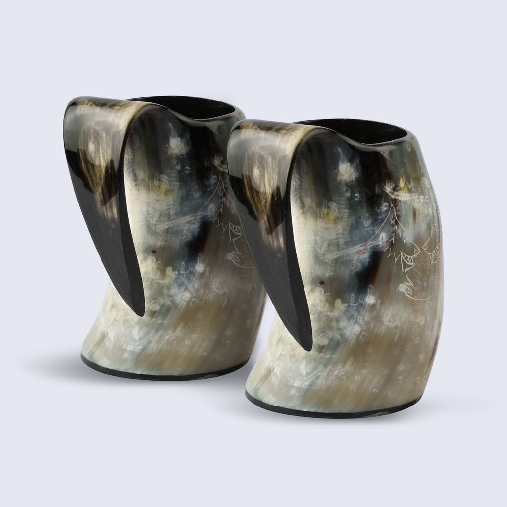 Horn Whiskey Mugs - Holds Upto 6.5 oz, Twin Wolf