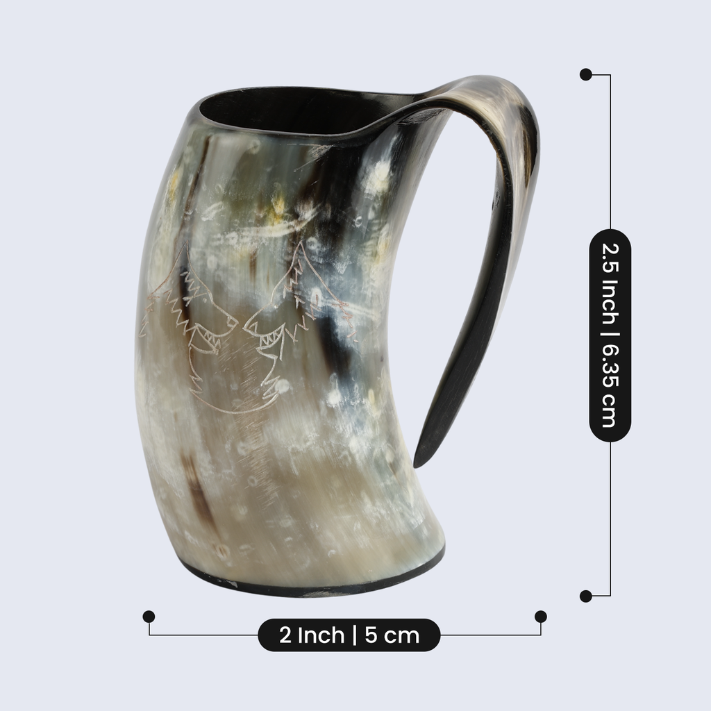 Horn Whiskey Mugs - Holds Upto 6.5 oz, Twin Wolf