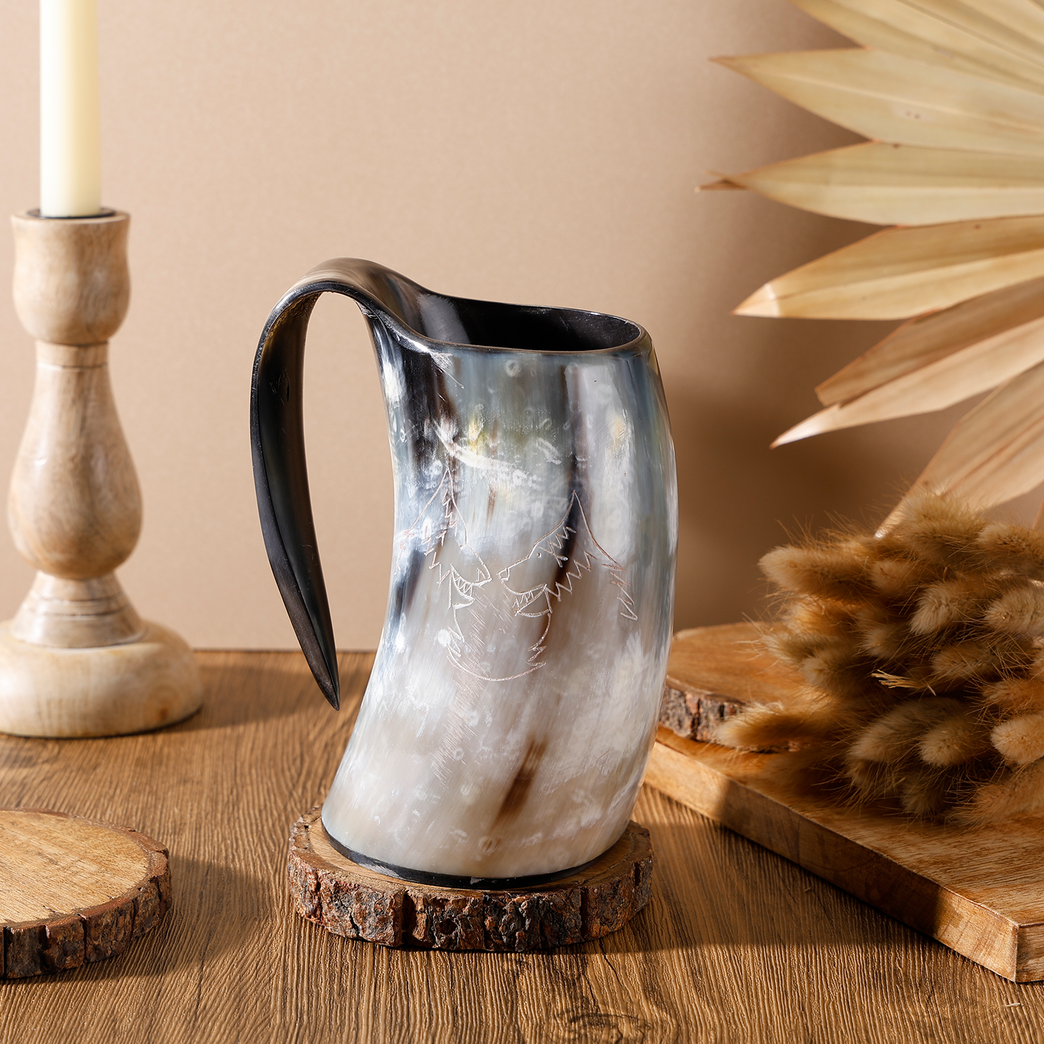 Horn Whiskey Mugs - Holds Upto 6.5 oz, Twin Wolf