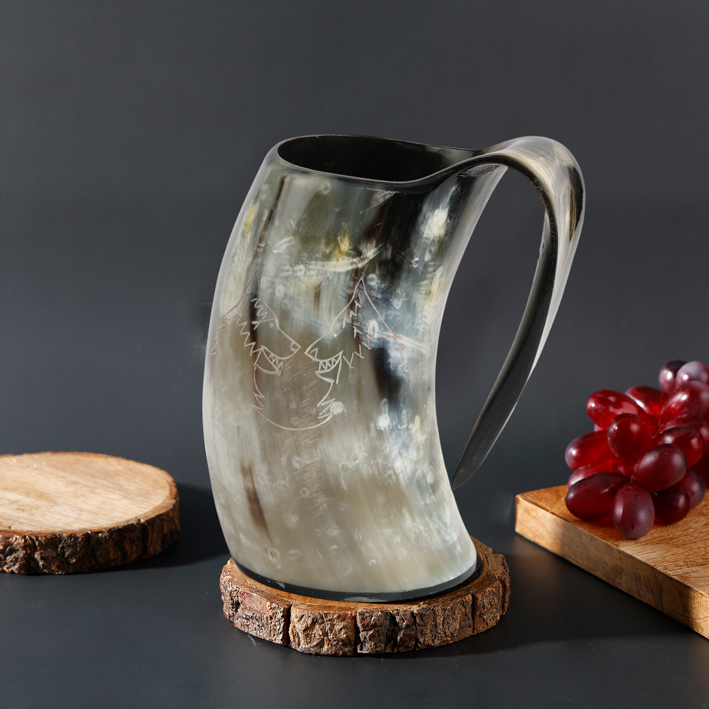 Horn Whiskey Mugs - Holds Upto 6.5 oz, Twin Wolf