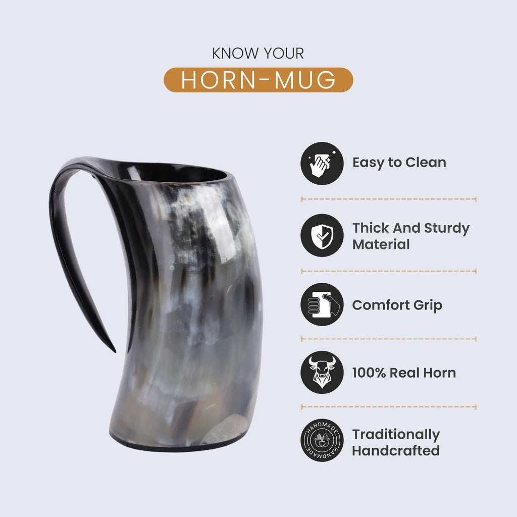 Horn Whiskey Mugs - Holds Upto 6.5 oz, Natural