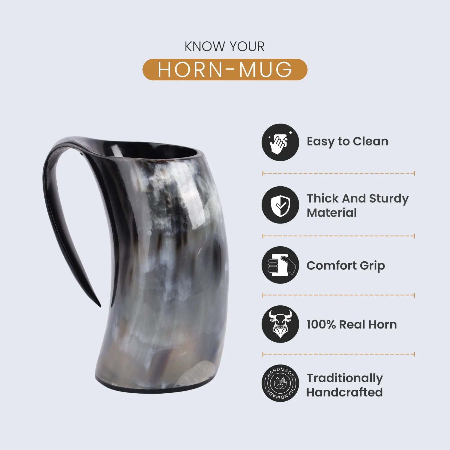 Horn Whiskey Mugs - Holds Upto 6.5 oz, Natural